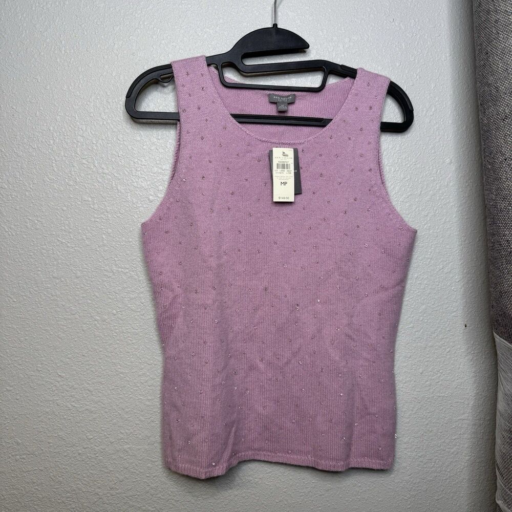 NEW Ann Taylor 100% Cashmere Sleeveless Rhinestone Sweater Women’s MP $149 MSRP